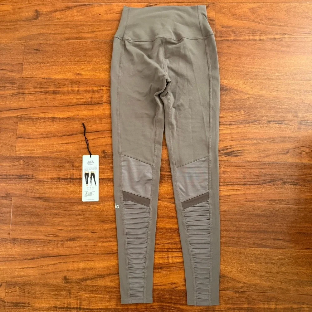 Alo Yoga High Rise Full Length Gray Gravel Moto Leggings Size XS